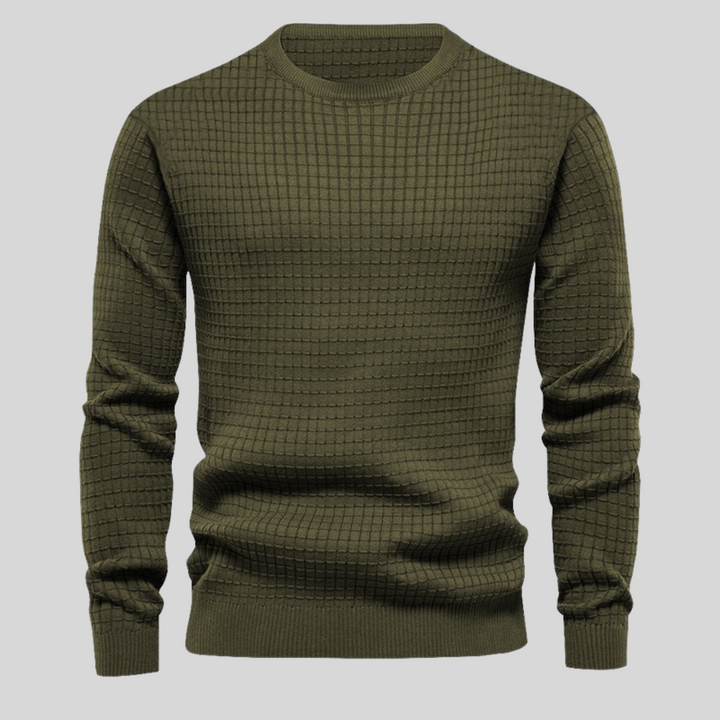 Komfortabler Herren Langarm-Pullover mit Rundhalsausschnitt und gerippten Bündchen. Herbst- & Wintermode.