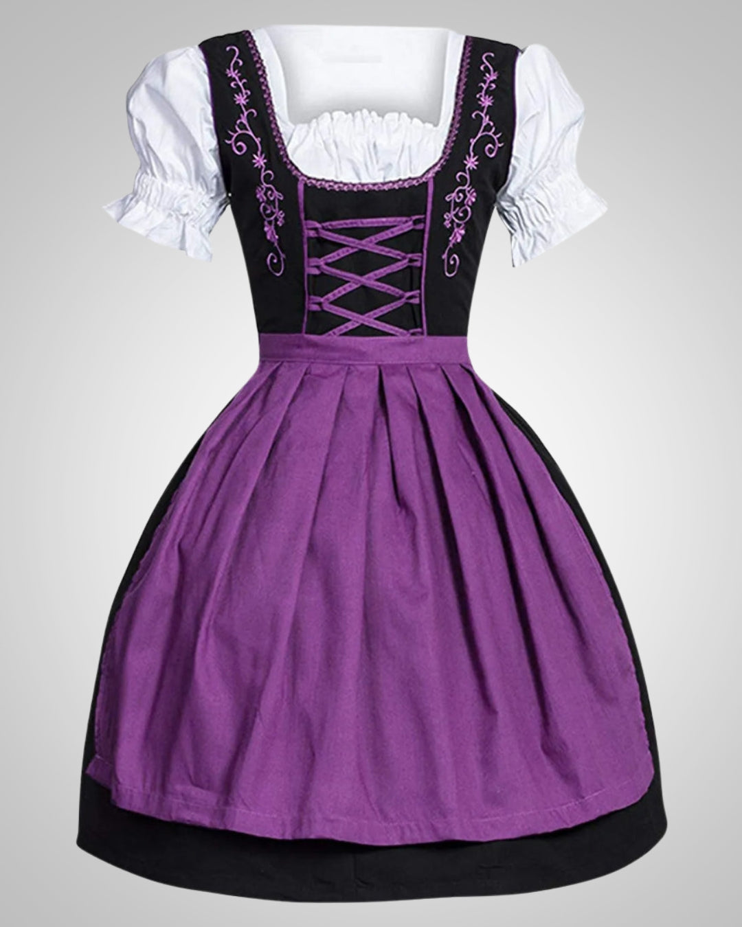 Hochwertiges Damen Dirndl mit edler Bestickung, klassischer Schnürung & Schürze; ideal für Oktoberfest.