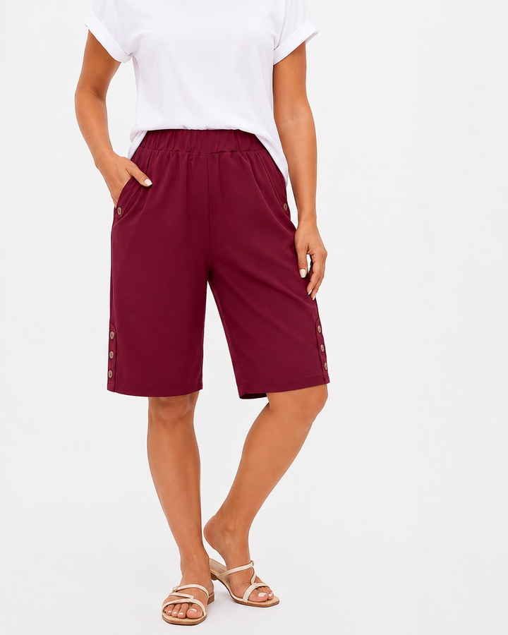 Damen Sommer Shorts mit hoher Taille, elastischem Bund und bequemem Schnitt für Freizeit und Alltag.