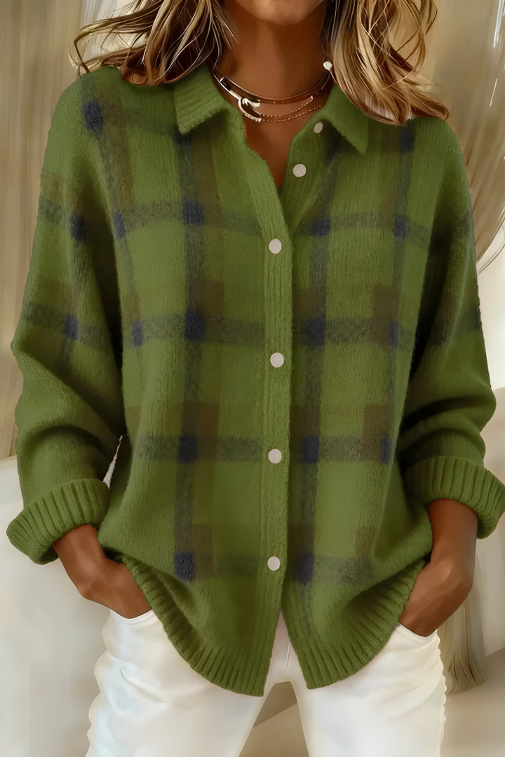 Eleganter Damen Karomuster Strickcardigan in Orange, vielseitig kombinierbar & warm.
