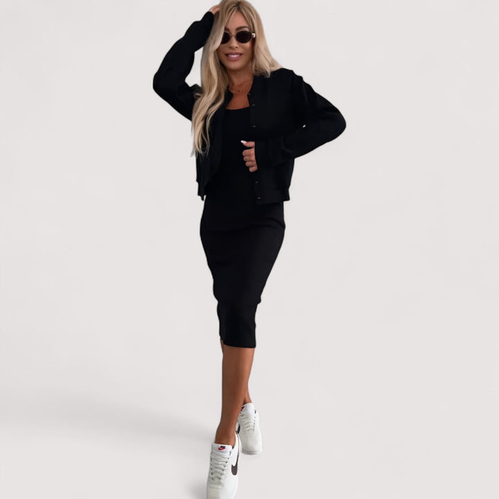 Stilvolles Damen Midi-Set, zweiteilig, elegant für Büro & Business-Anlässe. Professionelle Damenmode.