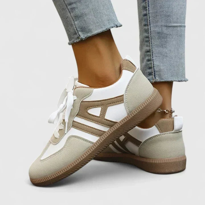 Leichte Damen Sneaker Nadja in Khaki/Weiss, ergonomisch, gepolstert für jeden Schritt, mit bequemer Passform.