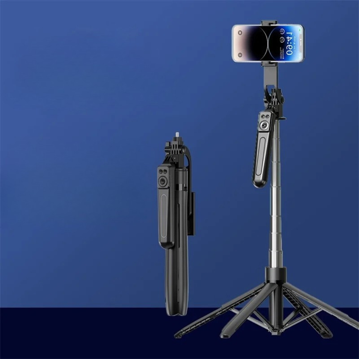 Universal Selfie-Stick Stativ mit Bluetooth für Smartphones, ideal für unterwegs und Live-Streams.