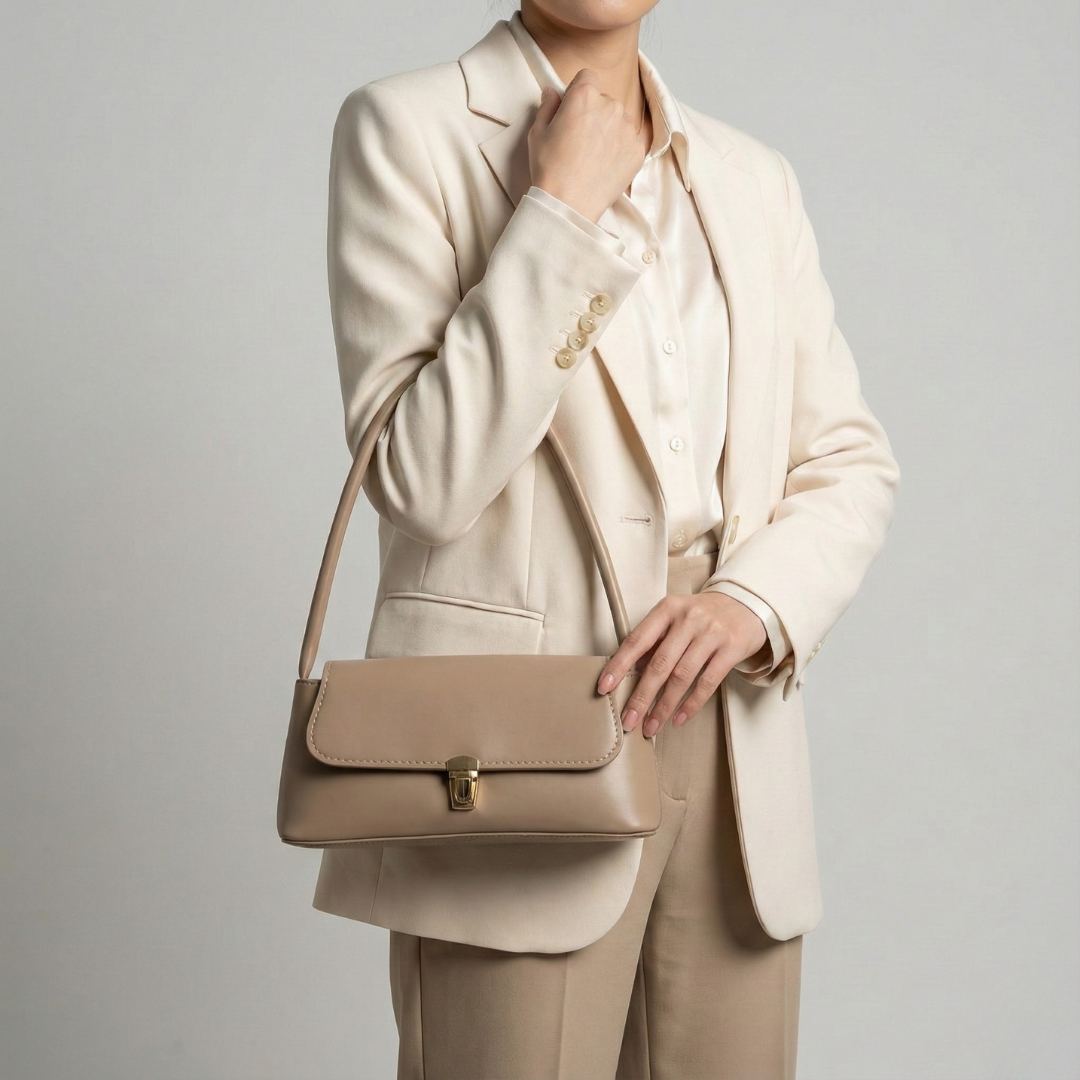 Vintage-Stil Damen Handtasche mit Überschlag, kompakte Retro Umhängetasche für Frauen.