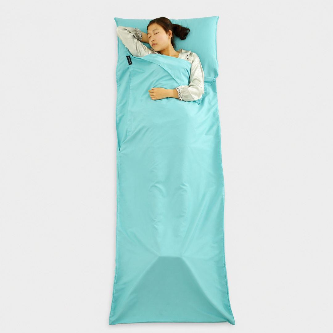 Leichtes Reise-Schlafsack-Inlett, kompakt verpackbar. Perfekt für Outdoor, Camping & Hotels für extra Hygiene & Komfort.