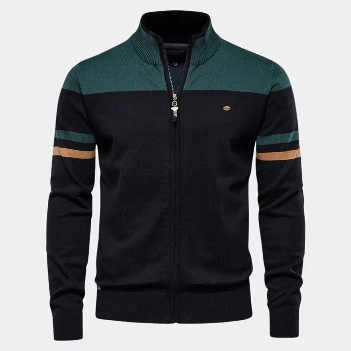 Warme Herren Strickjacke mit Reißverschluss & Stehkragen. Idealer Wintermode-Pullover, elegant & komfortabel.