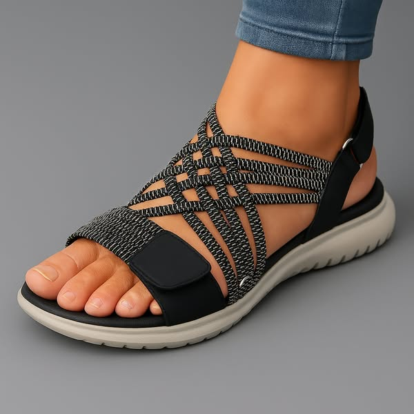 Grüne orthopädische Damen Sandalen: verstellbare Alltagsschuhe, leicht und mit guter Fußgewölbestütze.
