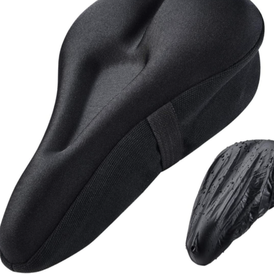 Universeller, schwarzer Fahrrad-Sattelbezug, gepolstert für Komfort, Druckentlastung und Stoßdämpfung. Unisex Design.