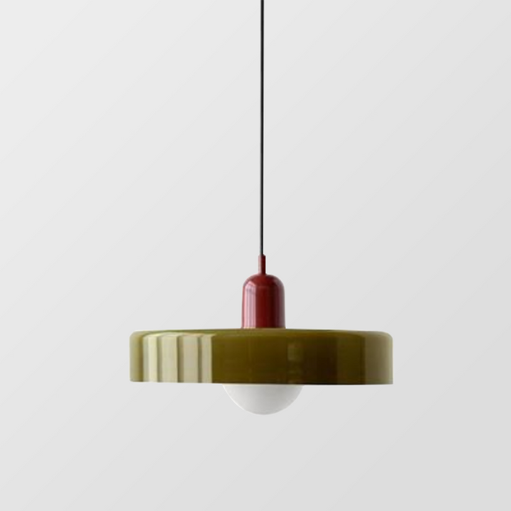 Designlampe aus Buntglas, klassischer Bauhausstil, vielseitige Pendelleuchte.