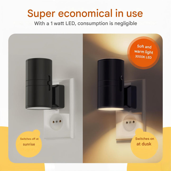 Elegante LED-Nachtlampe dimmbar mit Sensor. Automatisches, warmweißes Steckdosenlicht für Komfort in jedem Raum.