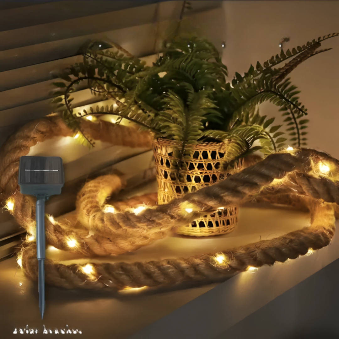 Solar LED Außenbeleuchtung, rustikale Solarlichterkette für Garten & Camping, stimmungsvoll.
