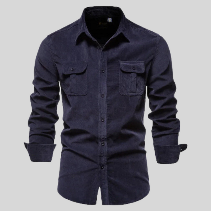 Herren Cordhemd Langarm, perfekt für Business Casual Looks oder entspannte Freizeit-Outfits im Winter.