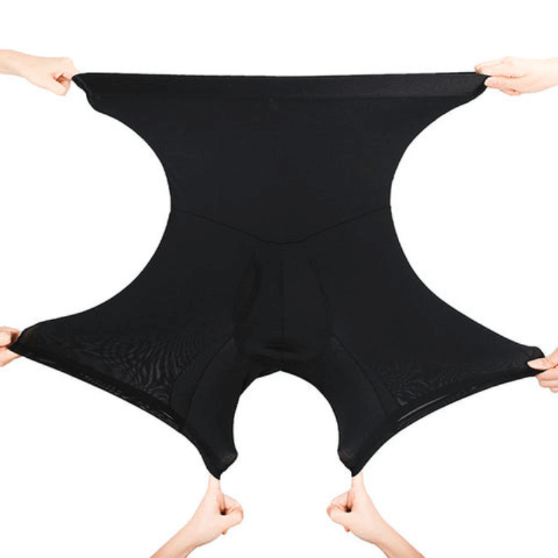 Seitenansicht der Herren Kompressionsboxershorts, die eine glatte, gestützte Silhouette zeigt.