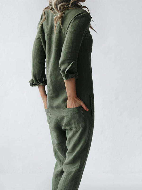 Rückenansicht des eleganten Damen Langärmeliger Jumpsuit Sydney, ideal als stylischer Overall für den Alltag.