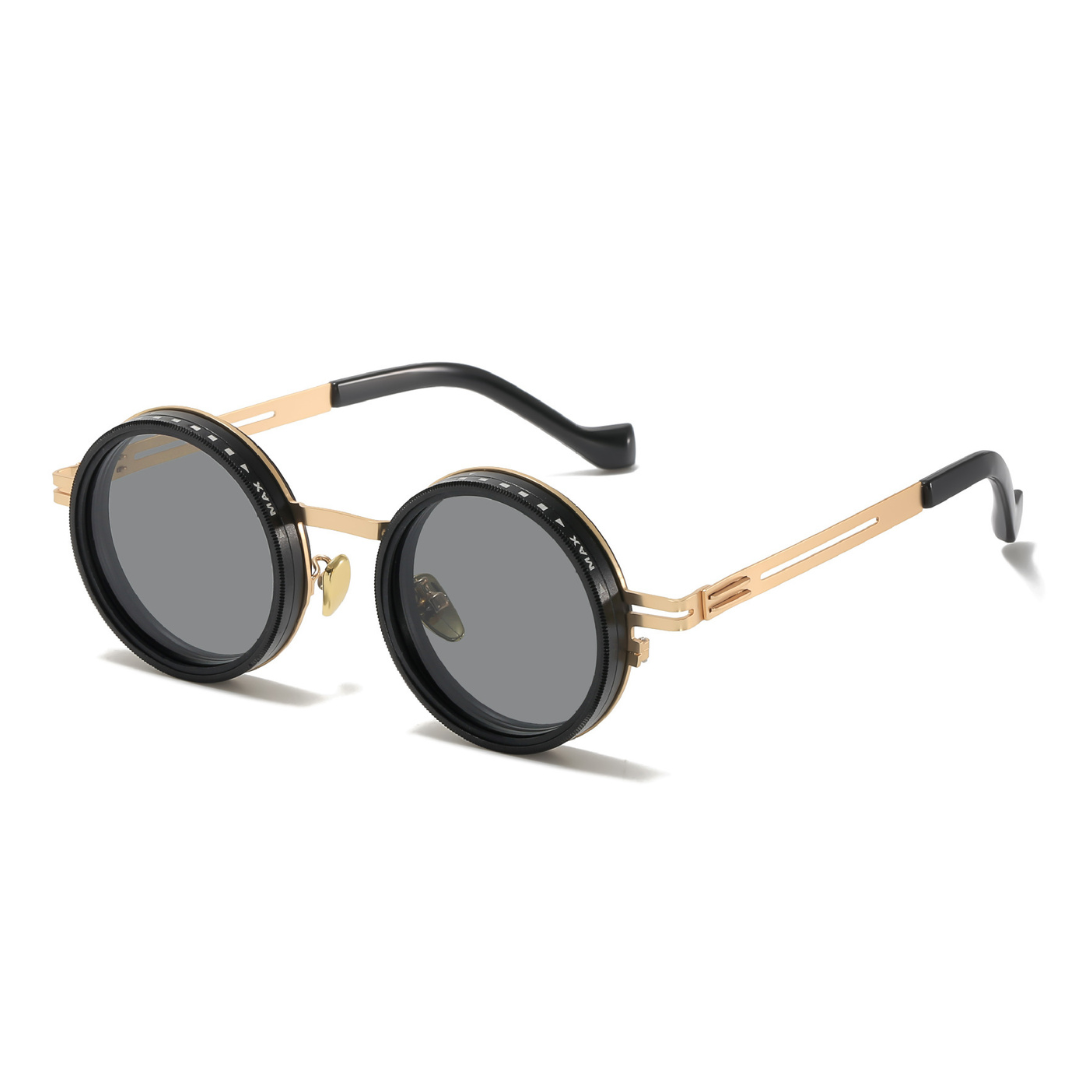 Coole Festivalbrille, rund, unisex, mit Dimmfunktion, UV400-Schutz & einzigartigem Steampunk-Stil.