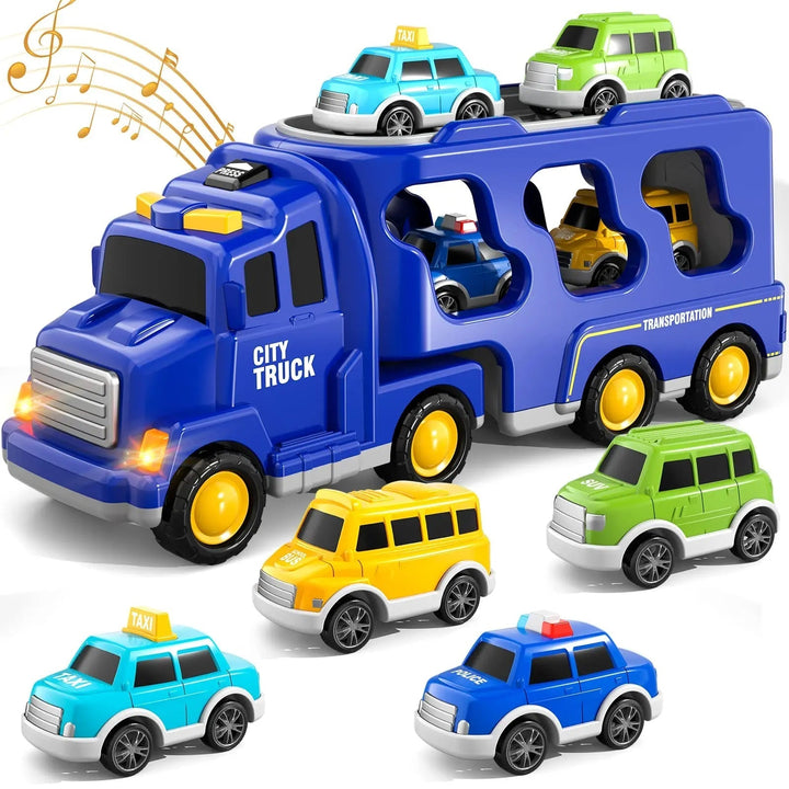 Nahaufnahme des interaktiven Bedienfelds am Spielzeug-Lkw, das Licht und Musik für Kinder aktiviert.