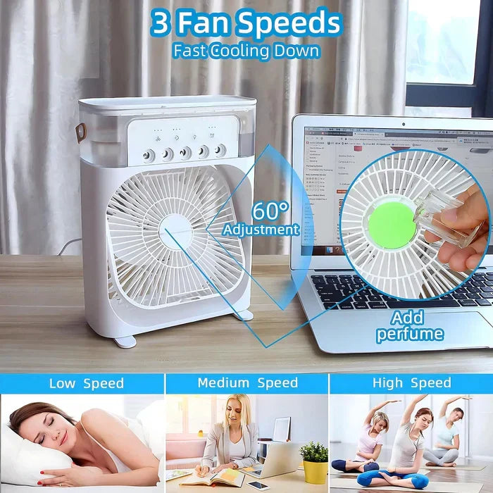 Kompakter USB-Luftkühler mit Ventilator und Befeuchter, perfekte Kühlung für heiße Sommertage.