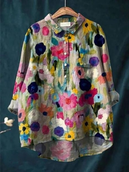Stylische Damen Bluse für Freizeit & Business, mit Blumenmuster & bequemem Schnitt.