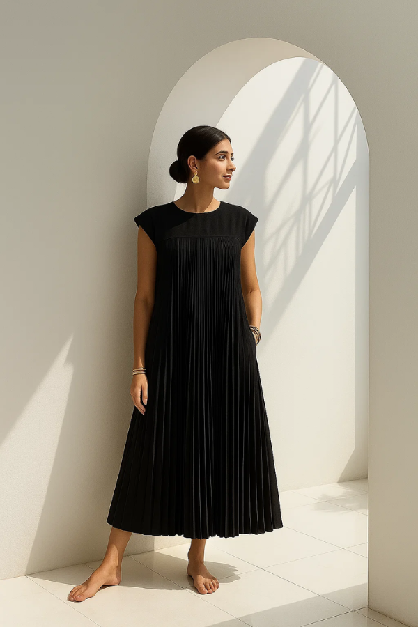 Elegantes Damen Maxikleid mit praktischen Taschen, ärmellos, locker und bequem, ideal für Sommer & Freizeit.