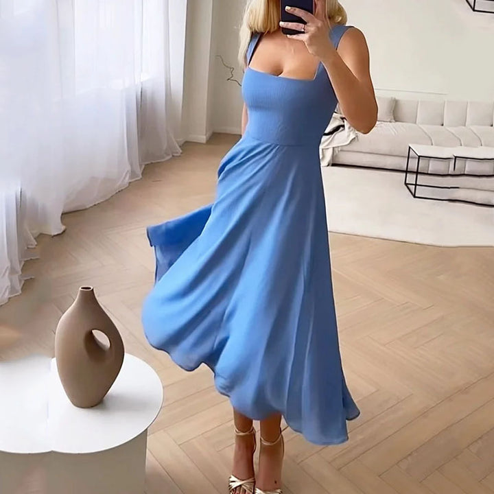 Schickes Damen Midikleid mit Karree-Ausschnitt, ein festliches Kleid für Hochzeiten und elegante Events.