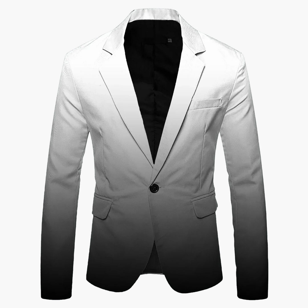Rückenansicht des klassischen Slim Fit Herren Sakkos, grau, perfekt für festliche Anlässe.