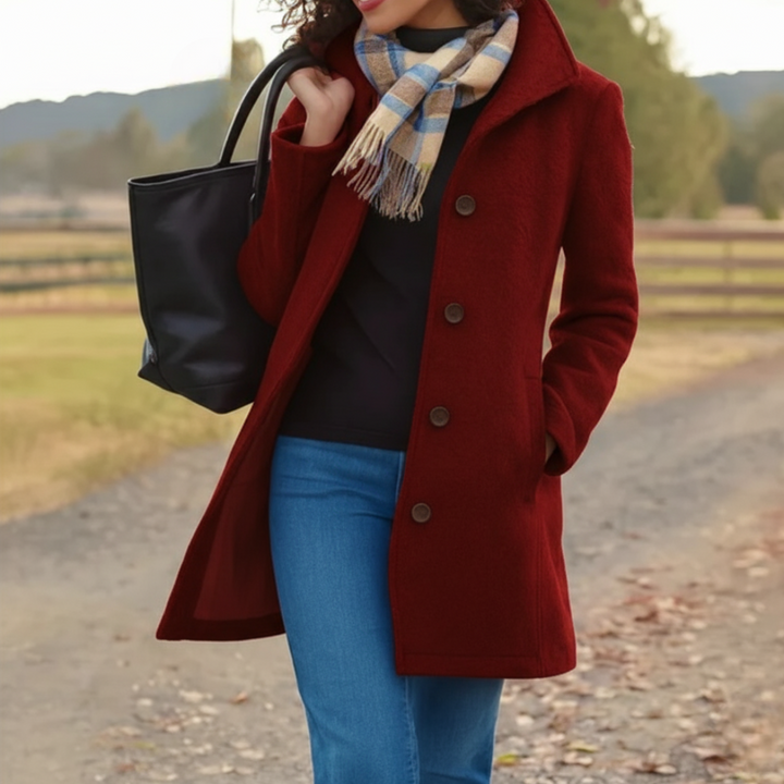 Zeitloser Damen Übergangsmantel in eleganter Mittellänge mit Knöpfen – unverzichtbar für Frühling/Herbst.