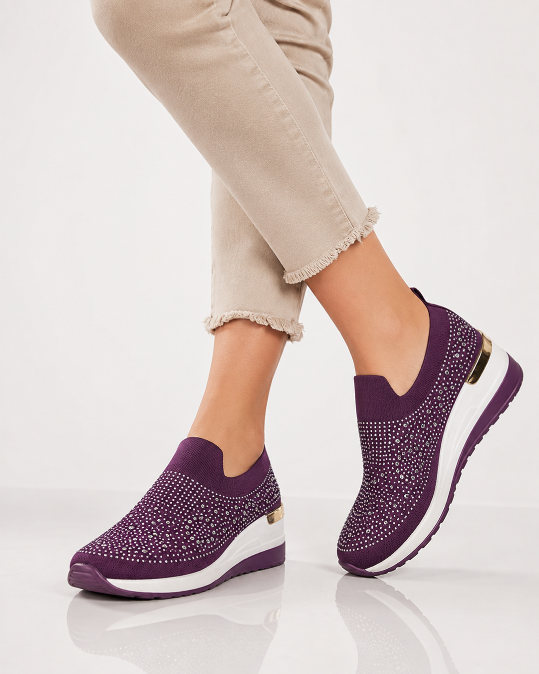 Damen Strass Casual Sneaker, leicht & atmungsaktiv für den Alltag. Bequeme Slip-on Damenschuhe mit Glitzer.