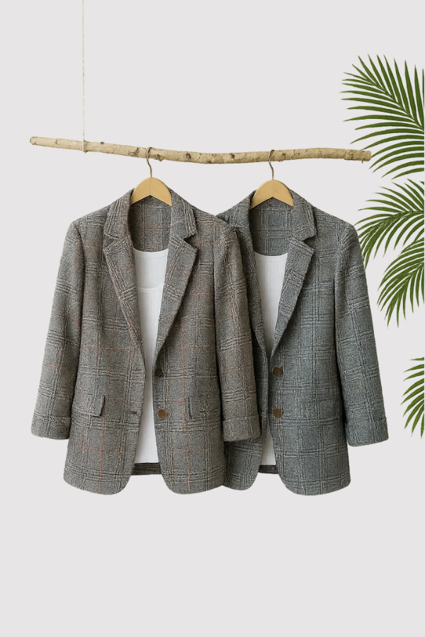Karierter Damen Longblazer im eleganten Casual-Stil, vielseitige modische Jacke für jeden Anlass.