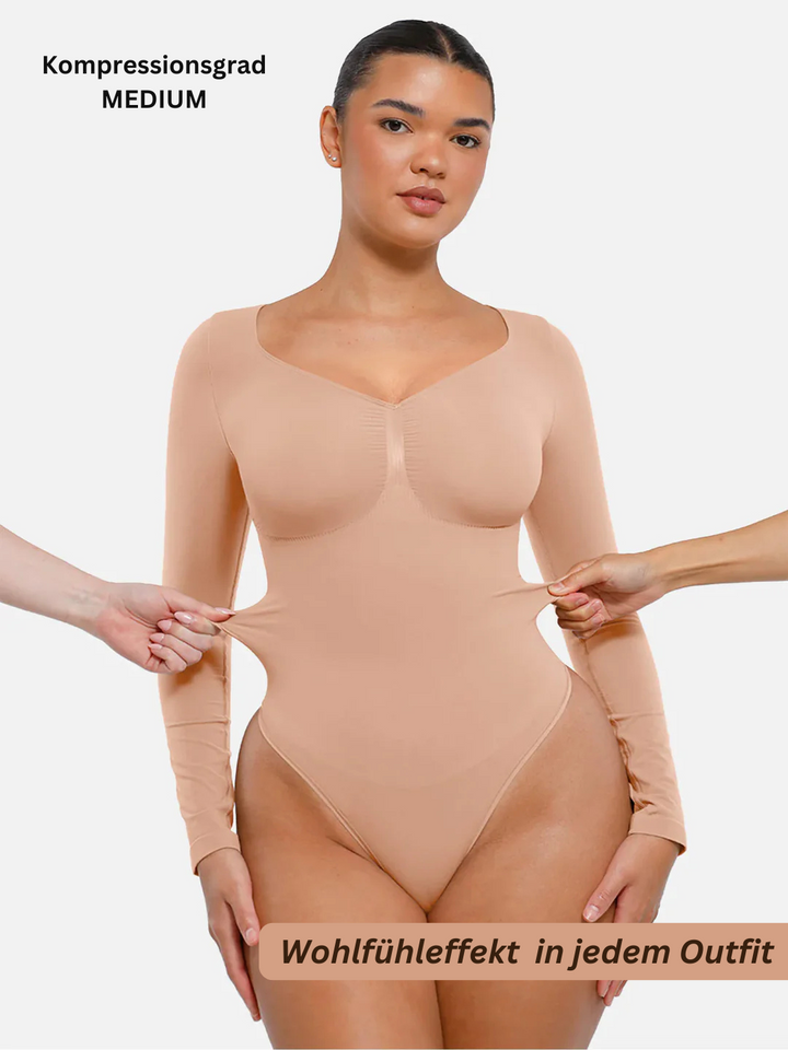 Atmungsaktiver Langarm Shapewear Bodysuit für Damen, bietet optimalen Halt und Formung.