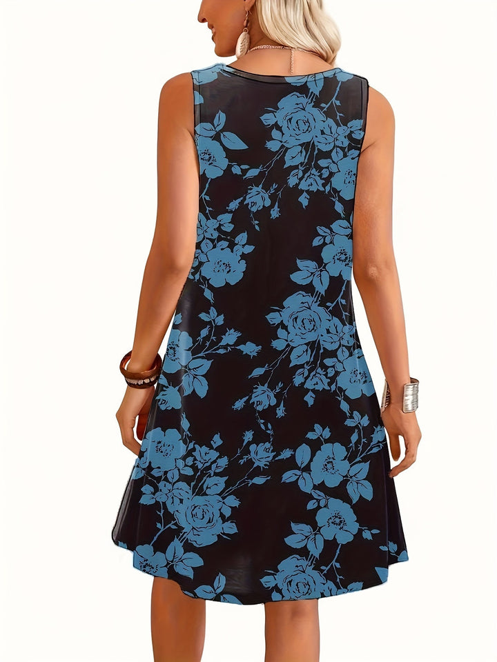 Urlaubskleid & Freizeitkleid für Damen: Ärmellos, mit stilvollem Blumenmuster. Perfekt für sonnige Tage.