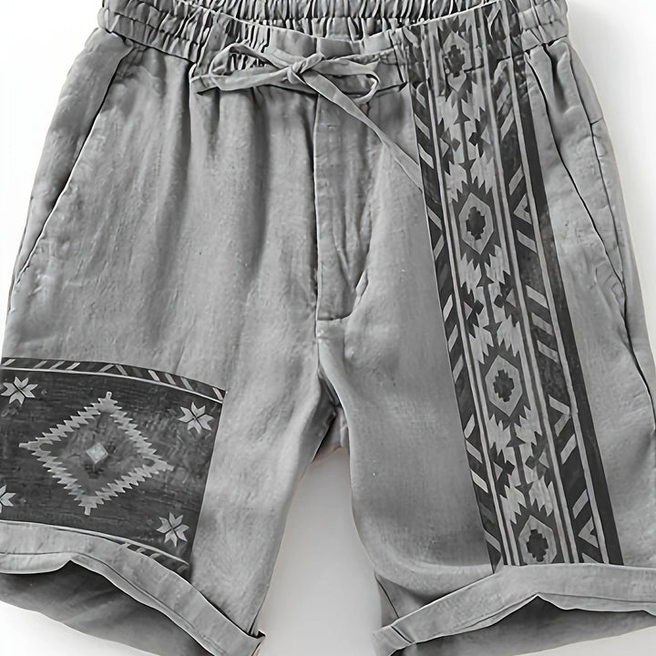 Urlaubs-fertige Herren Ethno-Shorts mit geometrischem Muster, bequem für Strand und Sommeraktivitäten.