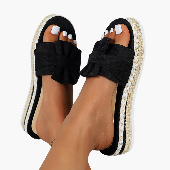 Modische Damen Slip-on Sandalen, Plateau-Design mit Schleife für City und Strand.
