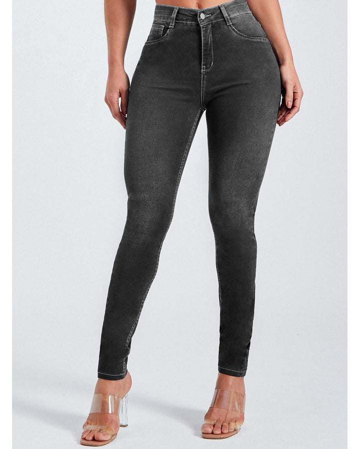 Taillendetail der High Waist Damen Skinny Jeans mit seitlichem Reißverschluss, schmeichelhafte Passform.