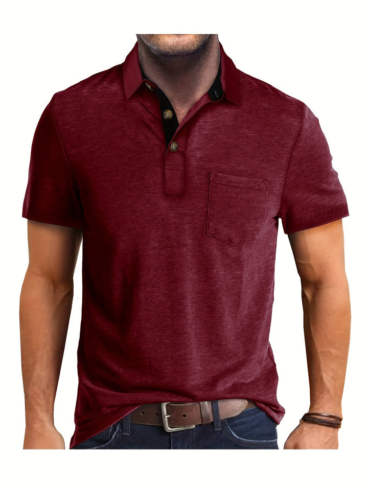 Hochwertiges Poloshirt für Männer. Kurzarm, mit Brusttasche und Kontrastkragen. Sommer- & Frühlingsmode.