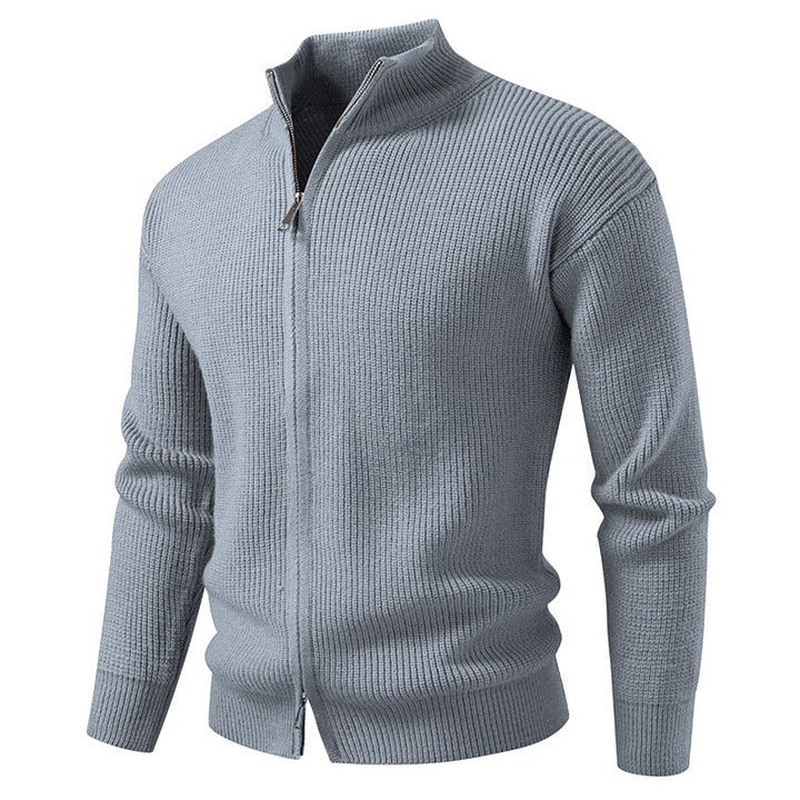 Leichte Herren Cardigan mit Reißverschluss, Slim Fit Langarm, optimal für Frühling und Übergangszeit.