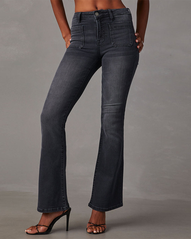 Schwarze High Waist Schlaghose für Damen, figurformend und bequem. Perfekt für Alltag & Freizeit.
