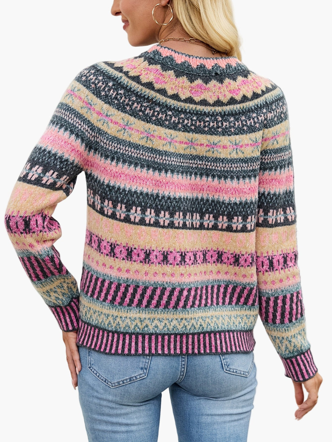 Gemütlicher Damen Fair Isle Pullover mit Rundhals, perfekt für Freizeit und elegante Wintermode. Warmer Strick.