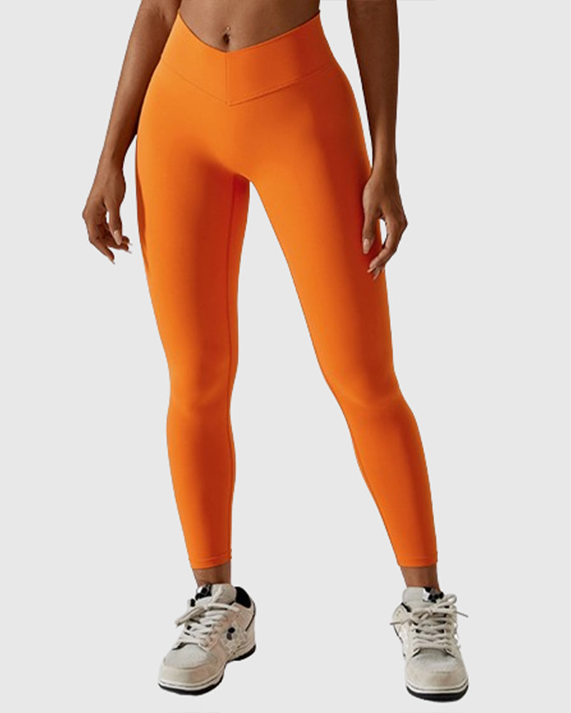 Figurformende Damen Sporthose mit V-Bund. Bequeme High Waist Leggings, perfekt für Yoga & Fitness.
