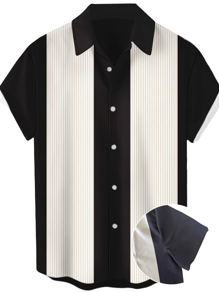 Herren Retro-Bowlinghemd für Sommer & Freizeit, gestreift, Kurzarm, im Vintage-Stil.