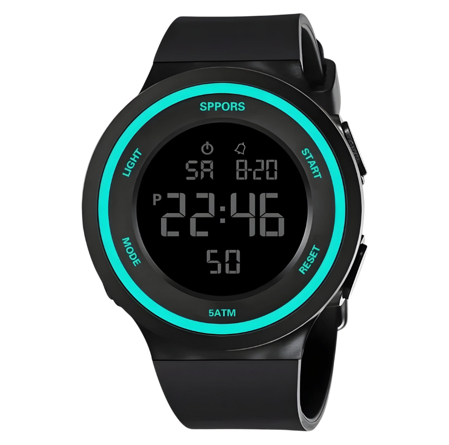 Robuste schwarze Herren Outdoor-Armbanduhr mit heller LED-Anzeige; wasserdichte Digitaluhr für Sport & Abenteuer.