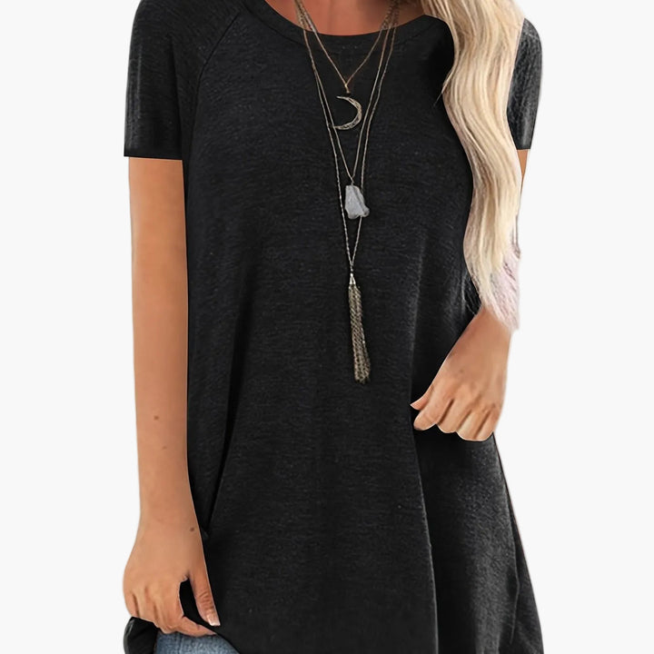 Lässiges Damen Tunika Oberteil, Kurzarm, Rundhals, in Rosa, für einen frischen Sommer-Look.