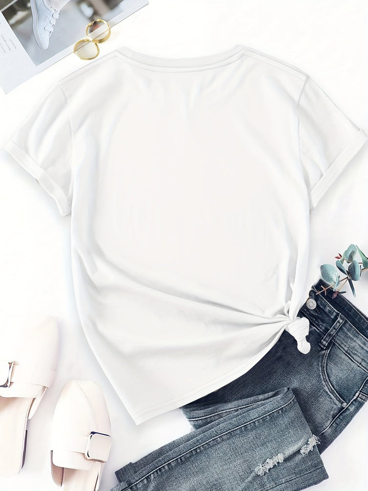 Damen Basic T-Shirt mit Rundhals, kurzärmlig, perfekt für lässige Alltags-Looks und bequeme Freizeit.