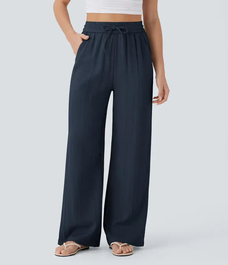 Damen Elegante Sommerhose mit weitem Bein. Lockerpassform & Seitentaschen. Stilvolle Urlaubshose.