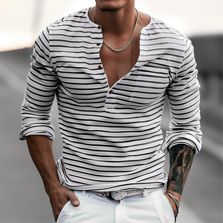 Vielseitiges Herren Henleyshirt gestreift, Langarm, ideal für Frühling, Herbst und Winter – bequeme Herrenmode.