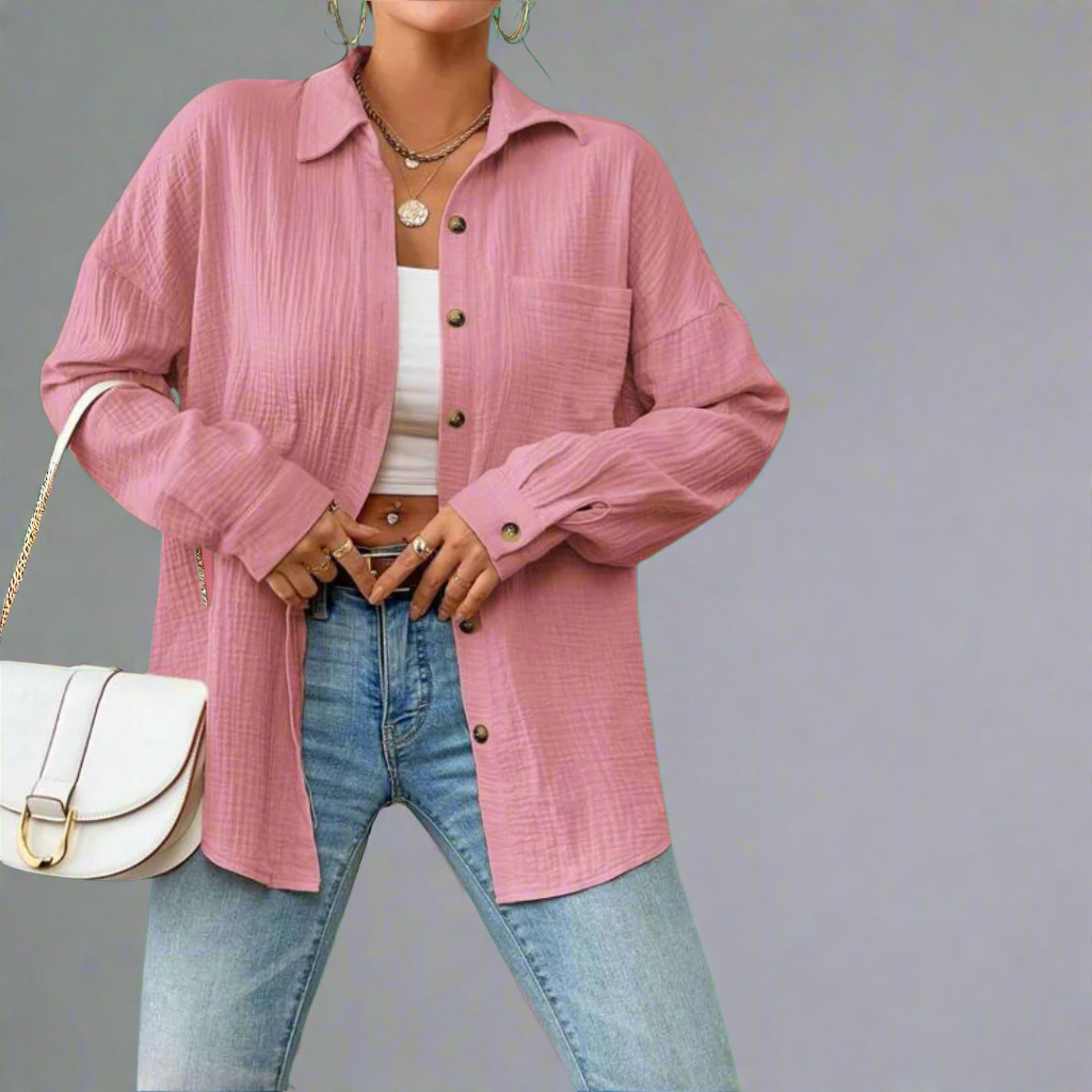 Vielseitige Damen Oversize Bluse, atmungsaktiv & perfekt für Frühling und Sommer.