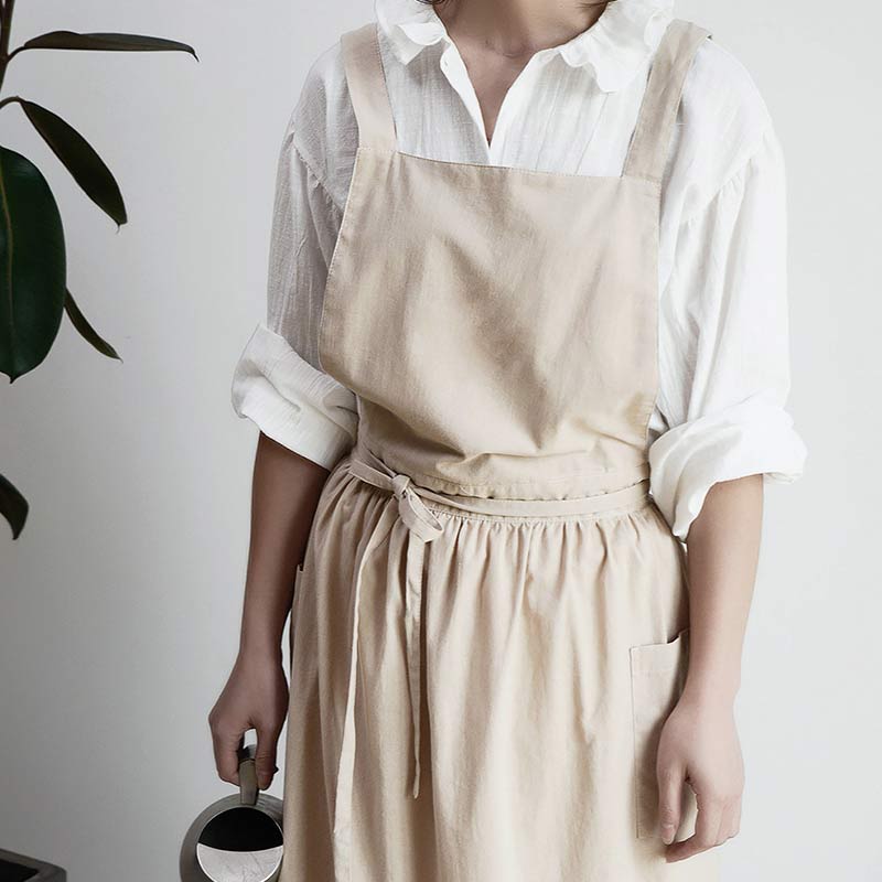 Stylische Baumwoll-Küchenschürze, unisex, mit Brust- & Bauchtaschen für Küchenhelfer.