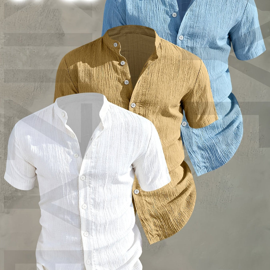 Herren Kurzarm Stehkragen Hemden im praktischen 3er-Pack, ideal für jeden Anlass.
