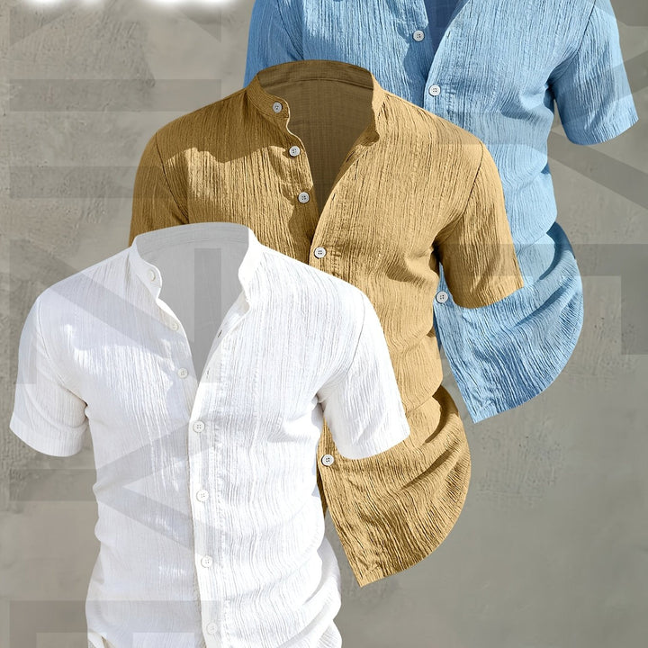 Herren Kurzarm Stehkragen Hemden im praktischen 3er-Pack, ideal für jeden Anlass.