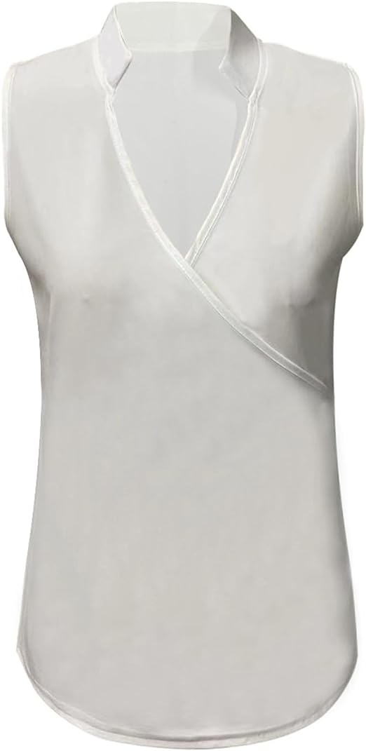 Ärmellose Damen Sommerbluse mit V-Ausschnitt und Kreuzdetail, ein vielseitiges Oberteil für Damenmode.