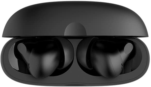 Detailaufnahme der Sonetra In-Ear Kopfhörer & des kompakten Ladecases; bereit zum Musikstreaming.